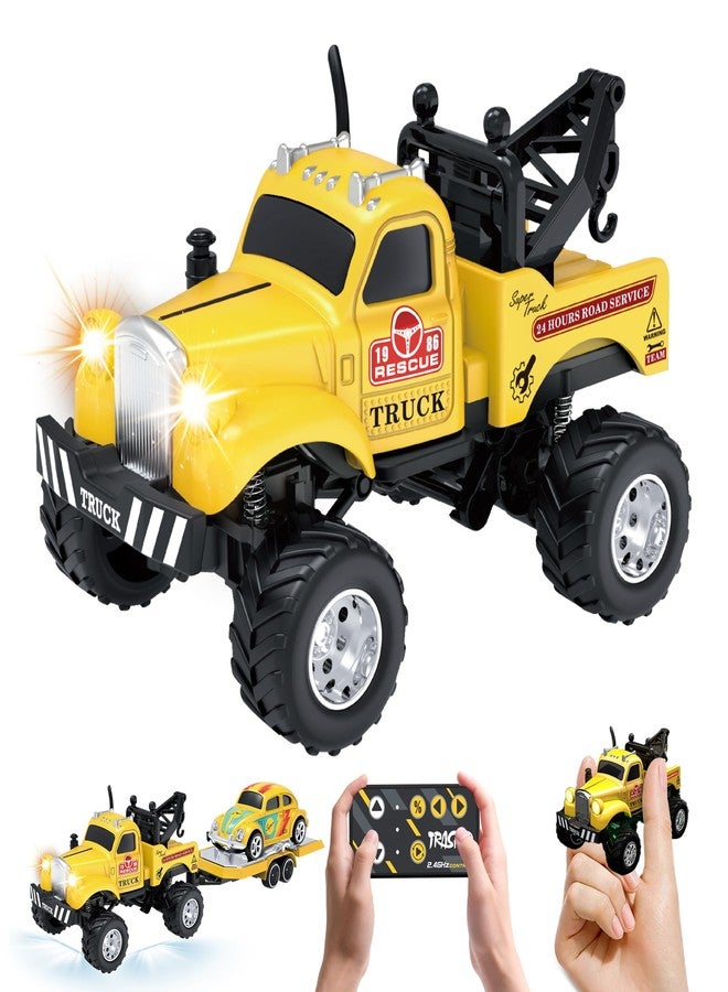 MOONTOY 1:64 Scale Mini Alloy Truck RC Car with LED Lights, 2.4Ghz Remote and App Control Toy Car, 3-Speed Adjustment Pocket Toy Car for Kids 4-8 Years and Adults (Yellow) - Image 1